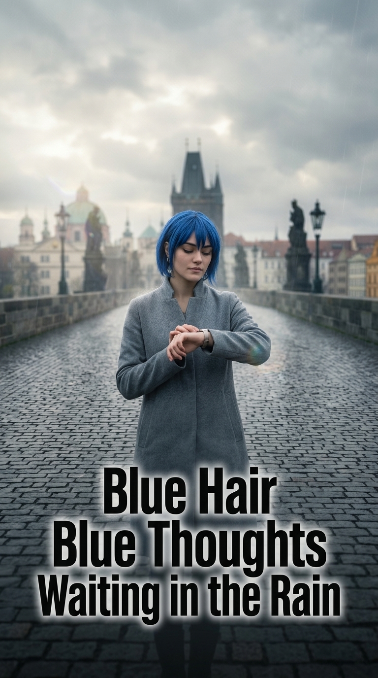 Blue Hair Blue Thoughts Waiting in the Rain
