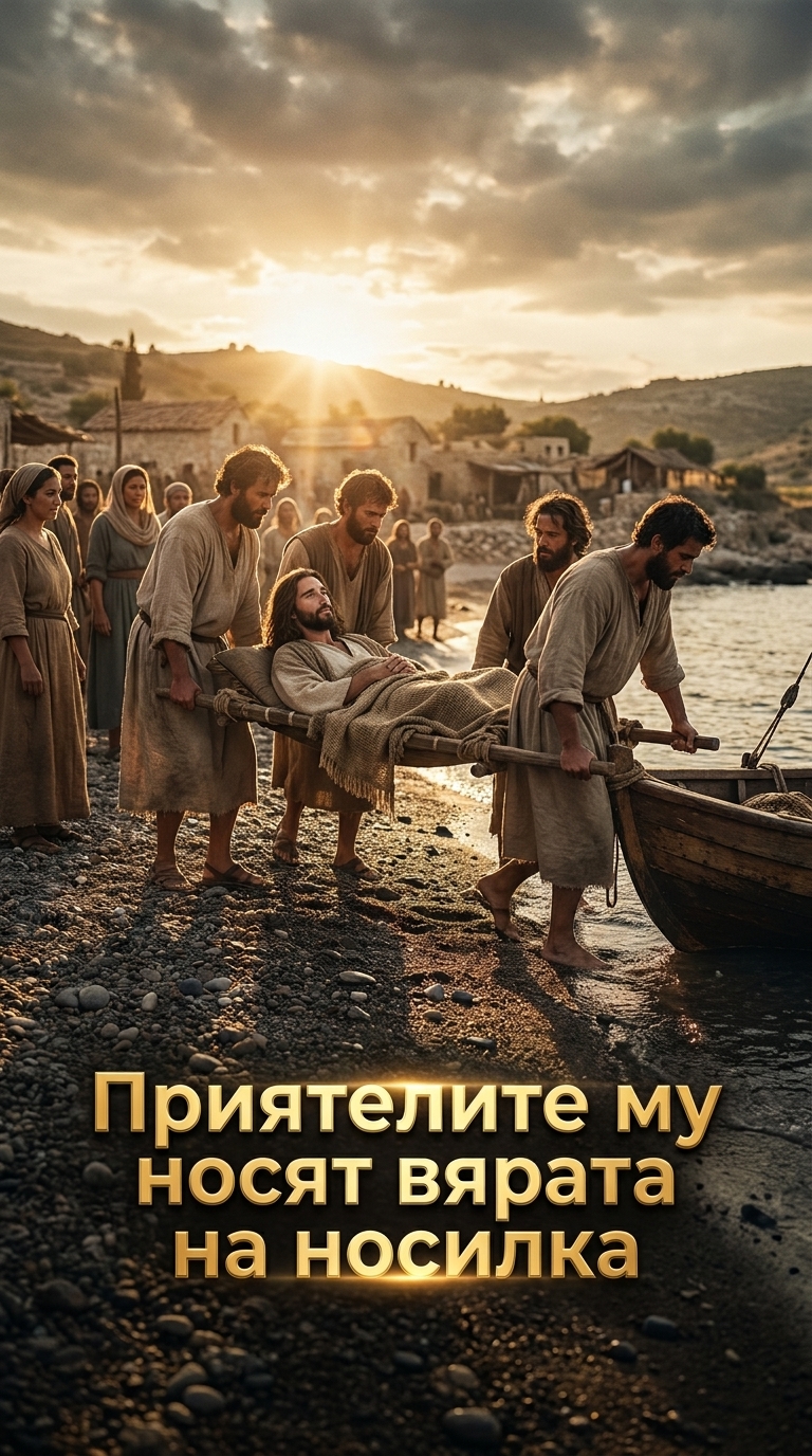 Приятелите му носят вярата на носилка